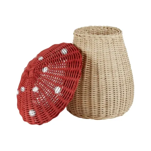 Toadstool Storage Basket with Lid - Red, Rattan
