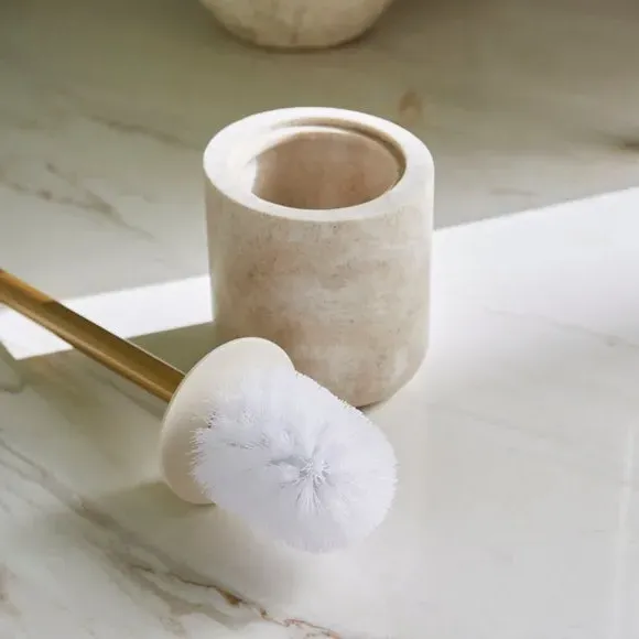Toilet Brush with Holder - Cream, Marble Resin