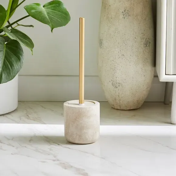 Toilet Brush with Holder - Cream, Marble Resin image