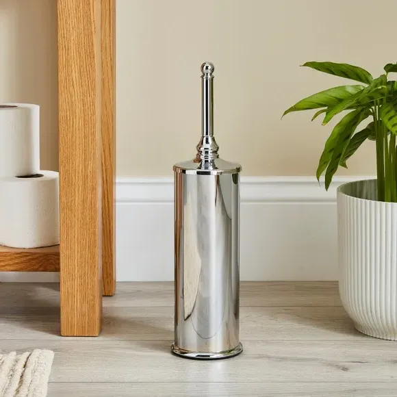 Toilet Brush with Holder - Silver, Chrome image