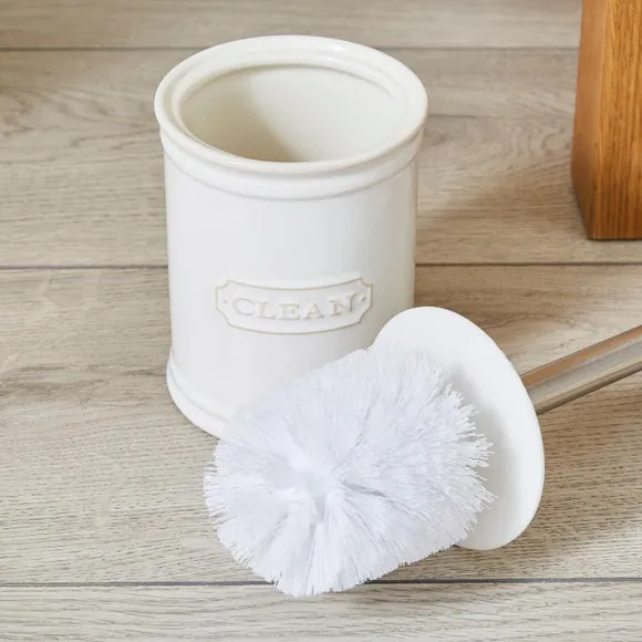 Toilet Brush with Holder - White, Ceramic