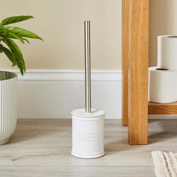 Toilet Brush with Holder - White, Ceramic image