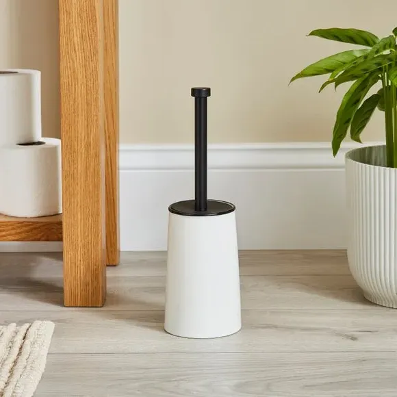 Toilet Brush with Holder - White, Ceramic image