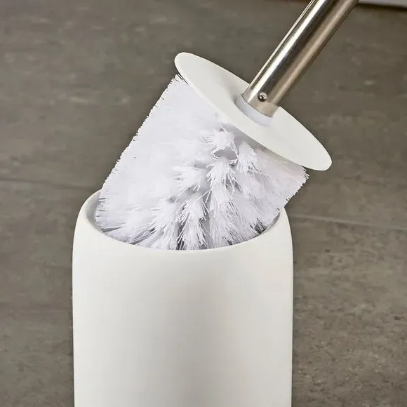 Toilet Brush with Holder - White, Metal Handle