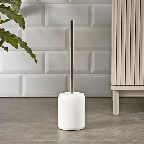 Toilet Brush with Holder - White, Metal Handle image