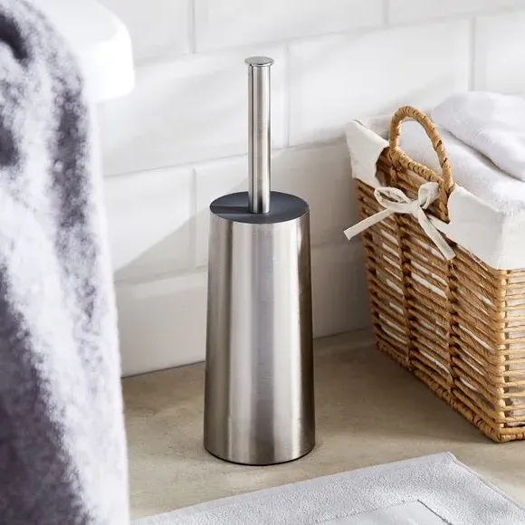 Toilet Brush with Lid - Silver, Stainless Steel
