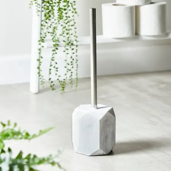 Toilet Brush with Marble Effect - White, Resin image
