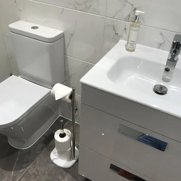 Toilet Butler with Storage - White, Marble Effect