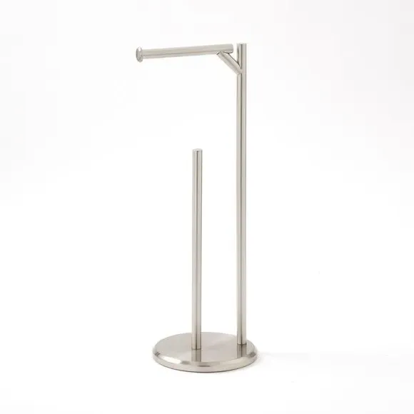 Toilet Roll Butler Stand - Brushed Silver, Metal