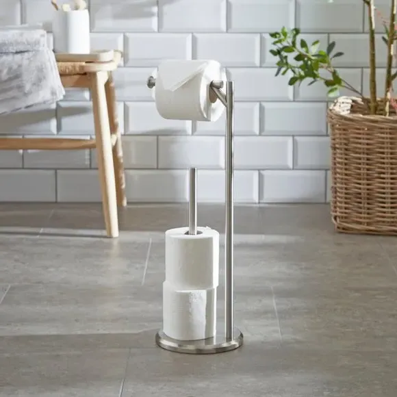 Toilet Roll Butler Stand - Brushed Silver, Metal image