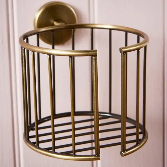 Toilet Roll Holder Industrial Cage - Antique Brass