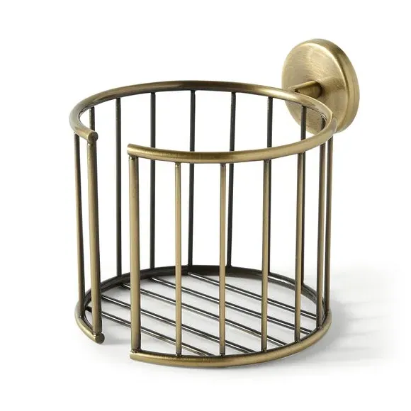 Toilet Roll Holder Industrial Cage - Antique Brass