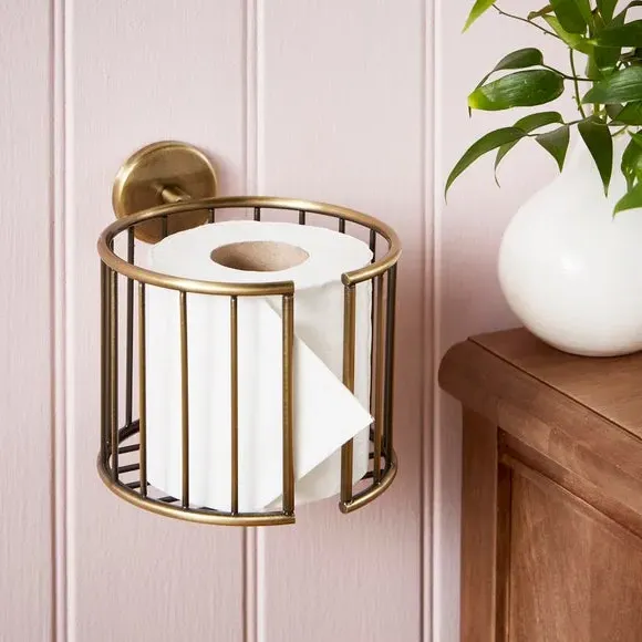 Toilet Roll Holder Industrial Cage - Antique Brass image