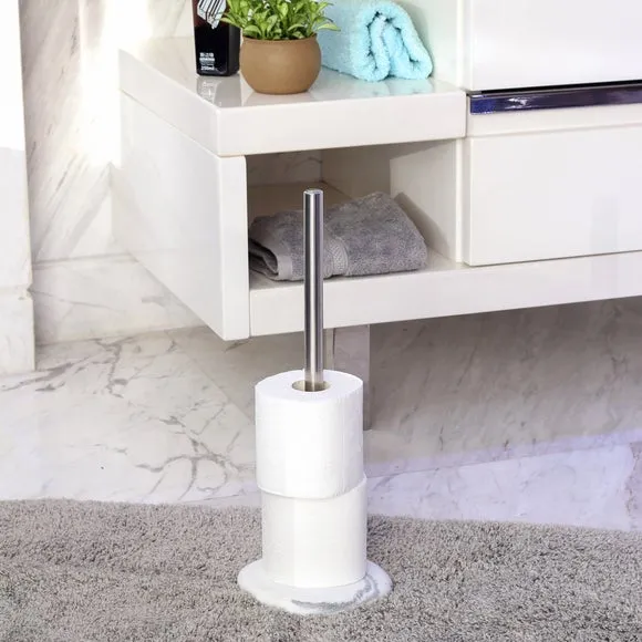 Toilet Roll Holder with Storage - White, Marble