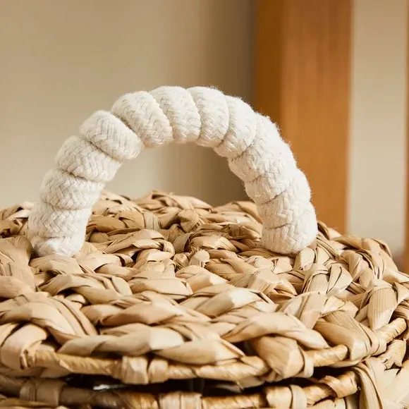 Toilet Roll Storage Basket with Lid - White, Rush