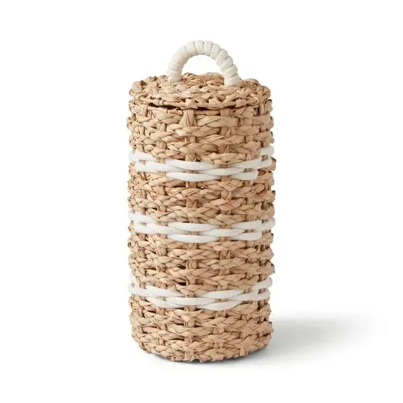 Toilet Roll Storage Basket with Lid - White, Rush