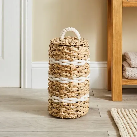 Toilet Roll Storage Basket with Lid - White, Rush image