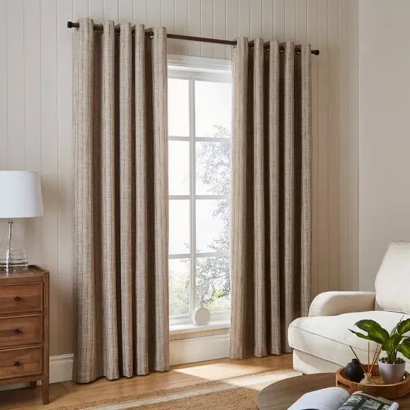 Tonal Stripe Eyelet Curtains - Natural