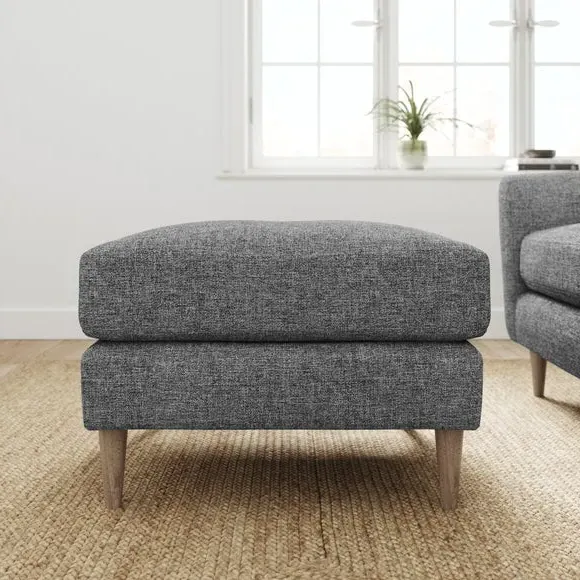 Tonal Weave Footstool - Grey, Polyester