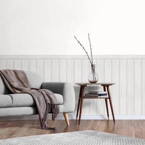 Tongue & Groove Panel Wallpaper - Grey, Non-Woven
