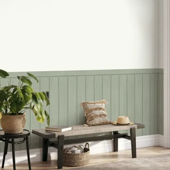 Tongue & Groove Panel Wallpaper - Sage, Non-Woven