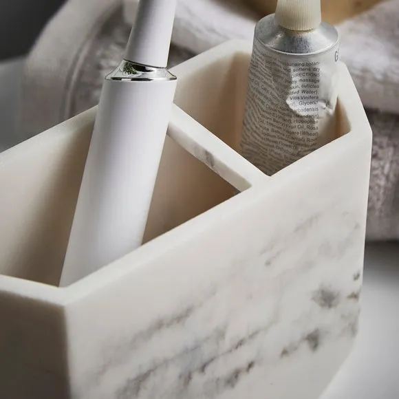 Toothbrush Holder - White, Marble Resin