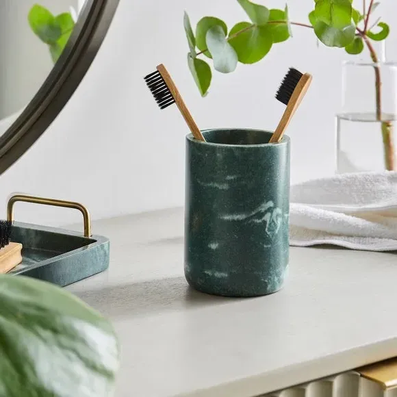 Toothbrush Holder with Marble Effect - Green, Resin image