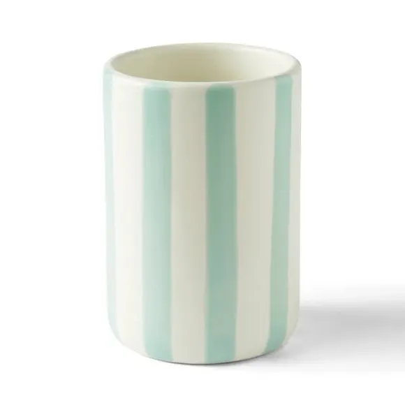 Toothbrush Holder with Stripes - Green, Ceramic