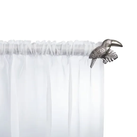 Toucan Finials Pair - Silver, Satin Steel