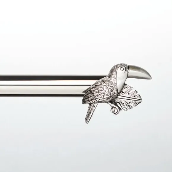Toucan Finials Pair - Silver, Satin Steel image