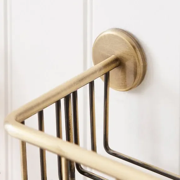 Towel Rail with Shelf - Antique Brass, Metal