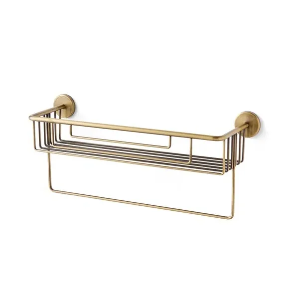 Towel Rail with Shelf - Antique Brass, Metal