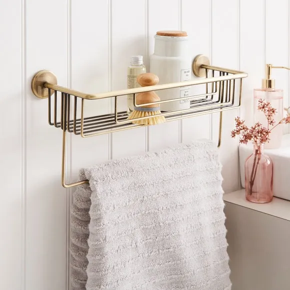 Towel Rail with Shelf - Antique Brass, Metal image