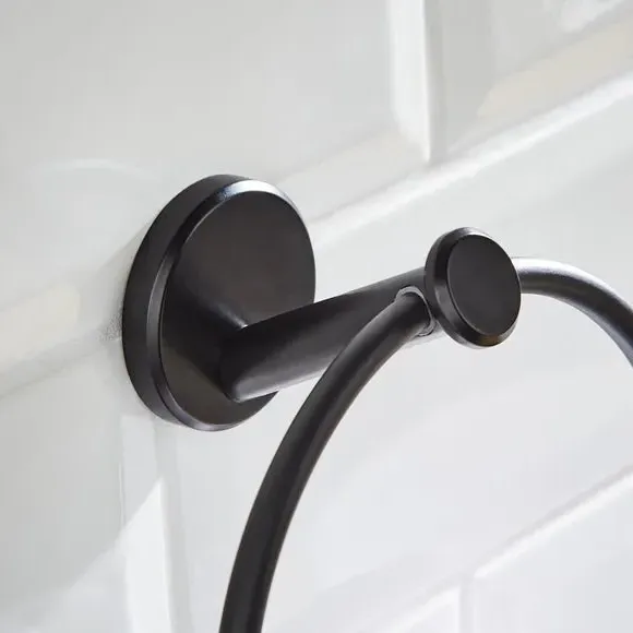 Towel Ring with Wall Fixings - Black, Metal