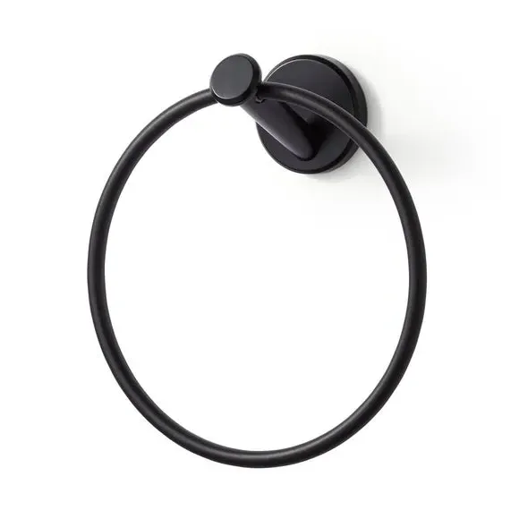 Towel Ring with Wall Fixings - Black, Metal