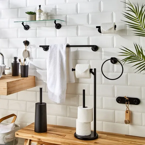 Towel Ring with Wall Fixings - Black, Metal