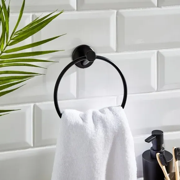 Towel Ring with Wall Fixings - Black, Metal image