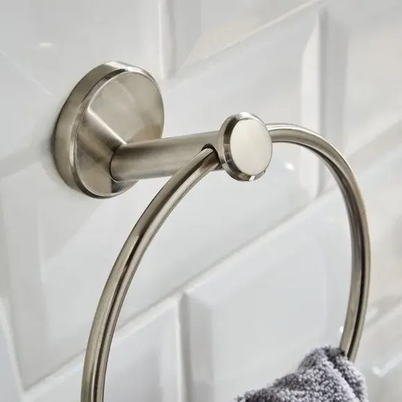 Towel Ring with Wall Fixings - Silver, Metal
