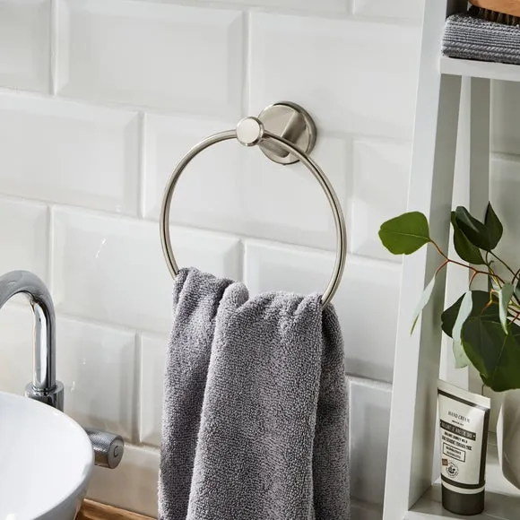 Towel Ring with Wall Fixings - Silver, Metal