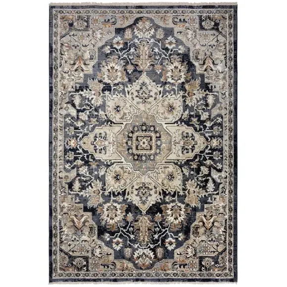 Traditional Patterned Rug - Navy, Polypropylene