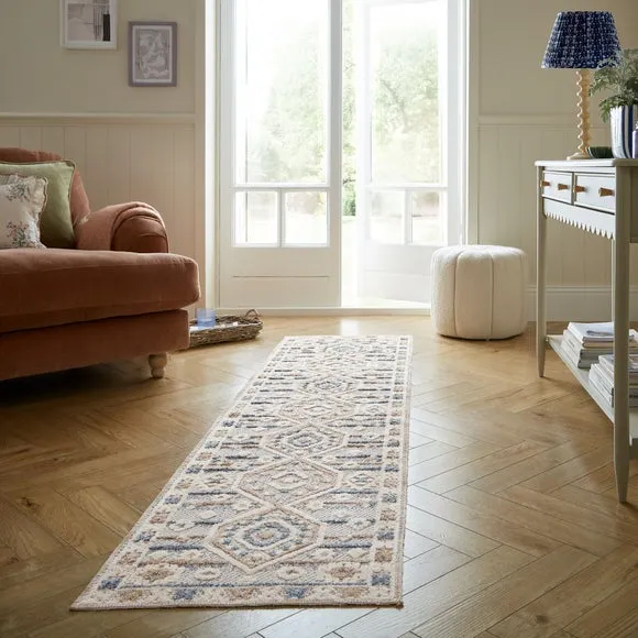 Traditional Patterned Washable Runner - Blue image