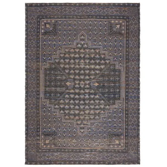 Traditional Printed Rug - Blue, Jute