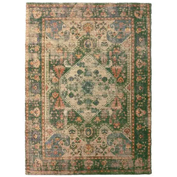 Traditional Rug Hand Woven - Green, Jute