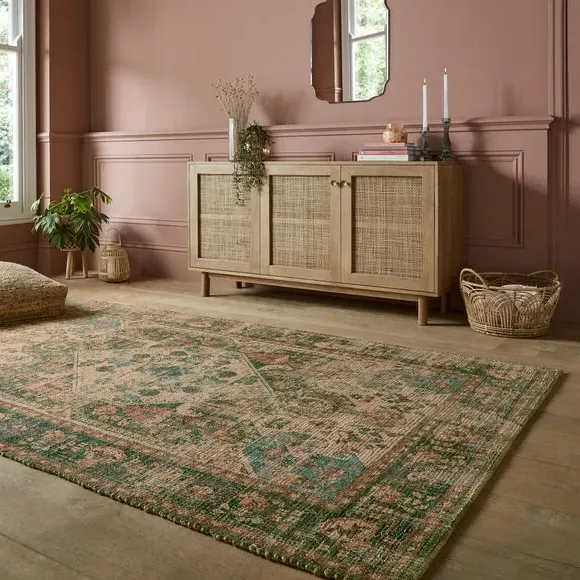 Traditional Rug Hand Woven - Green, Jute