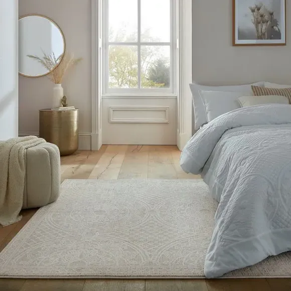 Traditional Rug High-Low Pile - Ivory, Polyester