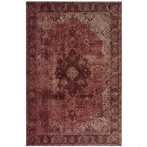 Traditional Rug with Distressed Design - Red