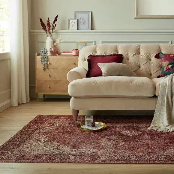 Traditional Rug with Distressed Design - Red