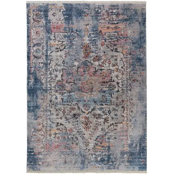 Traditional Rug with Distressed Pattern - Blue