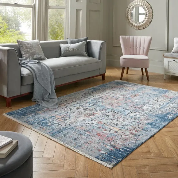 Traditional Rug with Distressed Pattern - Blue