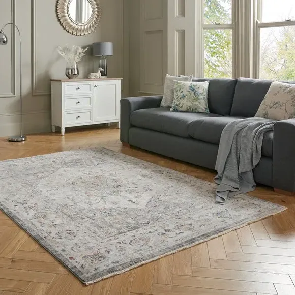 Traditional Rug with Distressed Pattern - Silver